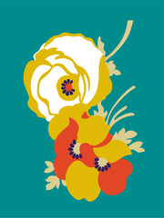 OLGA (1979) “flower power” decorative floral bouquet N°1 • Late 1970’s fashion style, hand-drawn vector illustration.