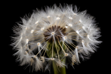 white Dandelion macro photography on black background