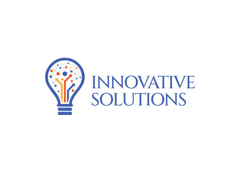 Blue Bright Smart Innovative Bulb Connection Logo Design Template