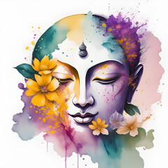 Serene Reflections: A Watercolor Portrait of Buddha's Face