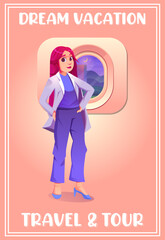 vector poster doctor woman in a plane cute character illustration