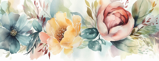 Floral watercolor illustration isolated on white, desgn mockup 