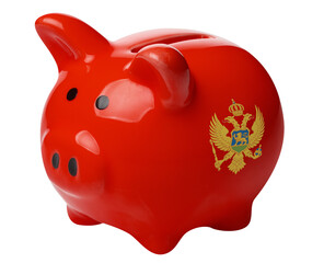 Piggy bank painted in the flag of Montenegro, cut out - obrazy, fototapety, plakaty