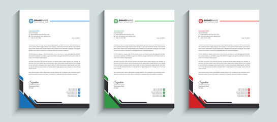 Professional Modern and abstract business letterhead Layout template design in minimal and unique style. Business letterhead design template with red, blue, and green colors.