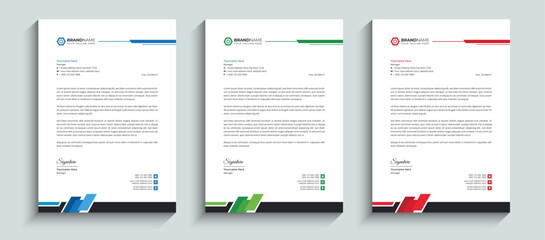 Minimal Simple and Clean business letterhead design template. Abstract Professional company letterhead Layout template design with red, blue, and green colors.