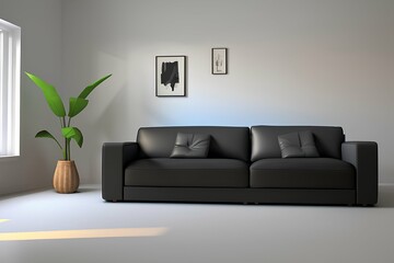 interior with dark sofa. 3d illustration - generative ai
