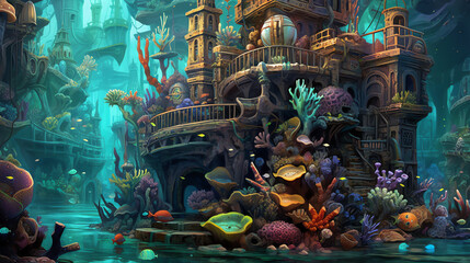 The representation of an Underwater Kingdom background. generative AI