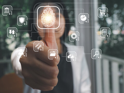 Fingerprint scanner Digital, fingerprint scanner or for biometric data processing cyber security to access financial information personal information