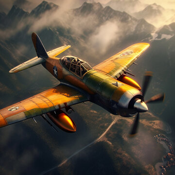 Photo warplane flying WWII in battle, Generated ai image