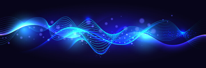 Abstract dynamic waves blue technology background with flowing lines
