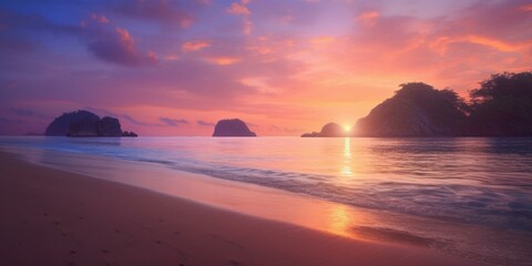 Late sunset over the beach in Thailand, background with copy space