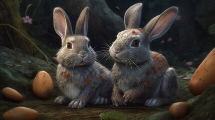 Obraz premium two rabbits in the garden.