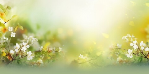 Light-green spring background with grass, copy space