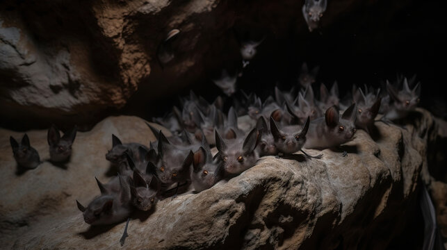 Bat colony in the dark cave