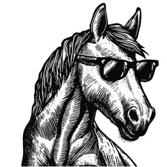 horse wearing sunglasses vector sketch - obrazy, fototapety, plakaty