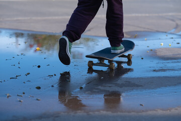 Low section of skateboarder
