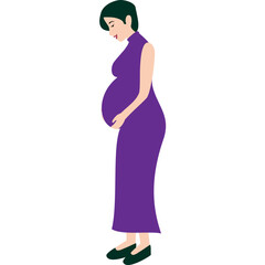 Fototapeta na wymiar Pregnant Woman Short Hair Wearing Purple Dress Side View