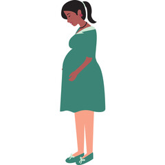 Pregnant Woman Wearing Green Dress Side View