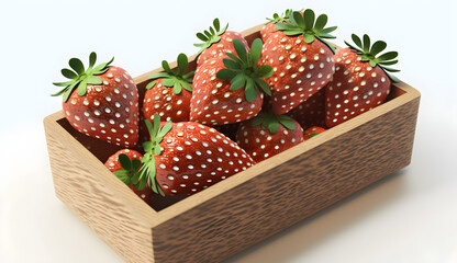 pile of strawberries in a wooden container generative ai