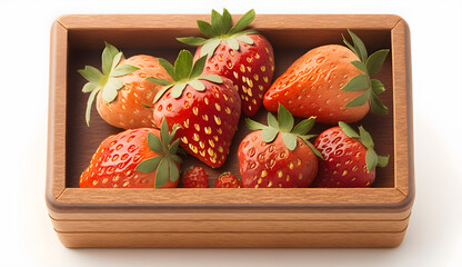 pile of strawberries in a wooden container generative ai