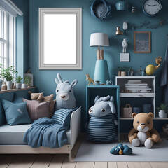 Modern Children's Bedroom Interior Concept Design with Stuffed Animals and Toys on the Floor | Generative AI