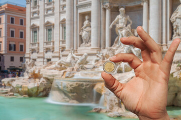 Coin toss at the Trevi Fountain for good luck, Rome