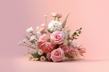 Obraz na płótnie Canvas ピンクのガーベラとバラの花束