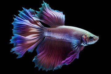 Fototapeta premium close up view on the gorgeous iamese fighting Betta fish isolated on black, ai generated image