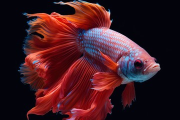 Fototapeta premium close up view on the gorgeous iamese fighting Betta fish isolated on black, ai generated image