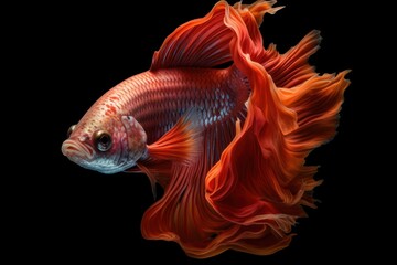 Fototapeta premium close up view on the gorgeous iamese fighting Betta fish isolated on black, ai generated image
