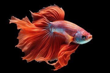 Fototapeta premium close up view on the gorgeous iamese fighting Betta fish isolated on black, ai generated image