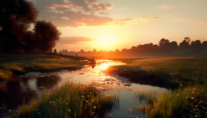 Fototapeta na wymiar Ai image of a beautiful landscape during sunrise 