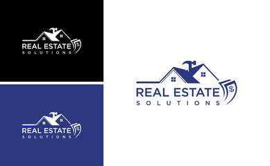 Renovation Real Estate Solution Logo Design, Home Cash Payment Logo Money Design Template