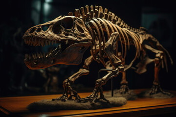 A Glimpse into History: Fossilized T-Rex Skeleton. Generative AI