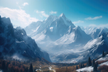 Snow-capped mountains. Generative AI