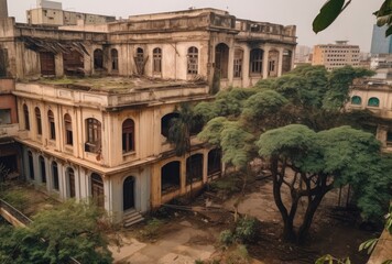 Obraz premium an abandoned building in a city on a street Generative Ai