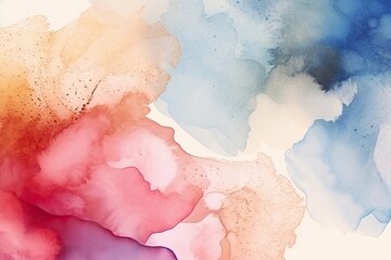 Fototapeta premium Clean minimal watercolor background with abstract shapes and pastel colors in contrast, paint splash.Generative AI illustration
