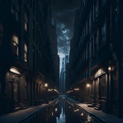 Fototapeta na wymiar Calle de la ciudad de Nueva York una noche oscura de lluvia