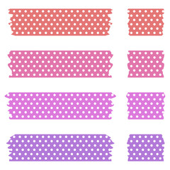 Washi tapes collection with polka dot pattern in vector. Pieces of decorative tape for scrapbooks. Set of colorful ribbons. Pink shades