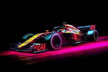 Poster F1 Speed Race Car Fast Moving with Neon Lights. Generative ai © Scrudje