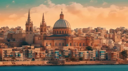 Deurstickers the cityscape of malta at sunset Generative Ai © packliberal