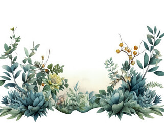 Watercolor eucalyptus frame with green leaf border. Generative Ai Illustration.