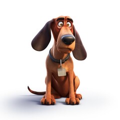 Bloodhound dog illustration cartoon 3d isolated on white. Generative AI - obrazy, fototapety, plakaty