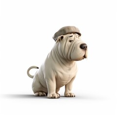 Fototapeta premium Chinese Shar-Pei dog illustration cartoon 3d isolated on white. Generative AI