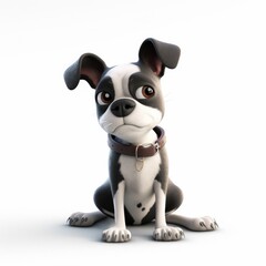Boston Terrier dog illustration cartoon 3d isolated on white. Generative AI