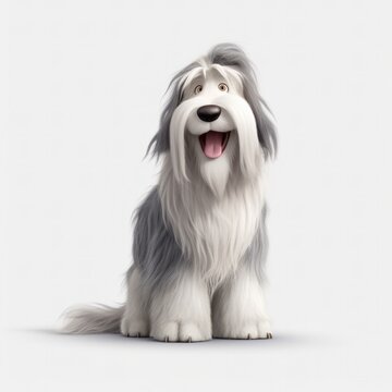 Bearded Collie dog illustration cartoon 3d isolated on white. Generative AI