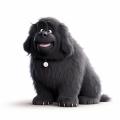 Newfoundland dog illustration cartoon 3d isolated on white. Generative AI