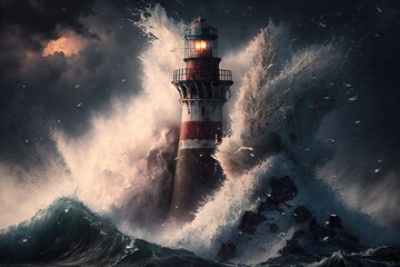 Light from a lighthouse on a stormy sea