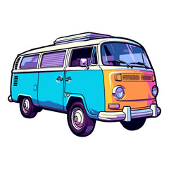 Colorful retro minivan camper car modern pop art style, retro minivan camper car Sticker, pastel cute colors