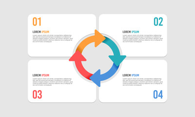Infographic arrow cycle with four steps or options. Process, Strategy, Planning, Chart. Vector illustration.
